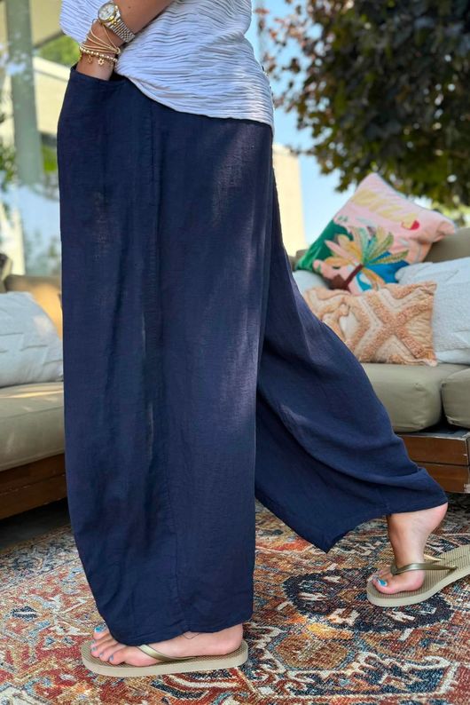 Sandbar Linen Blend Bloom Barrel Pant Navy